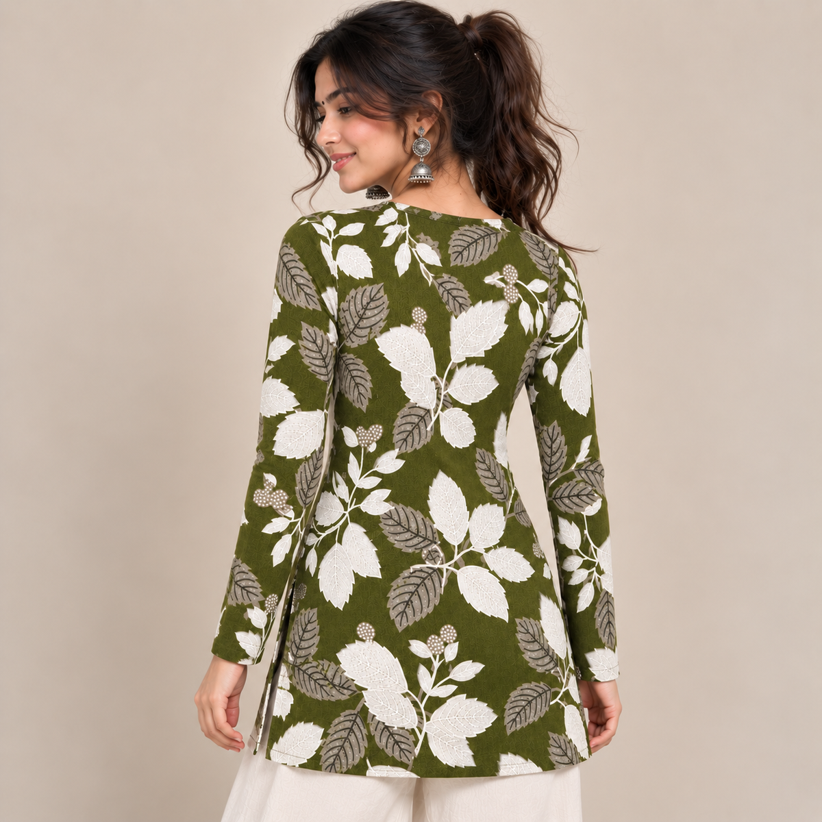 Botanical Leaf Print- Straight Sleeve Kurti