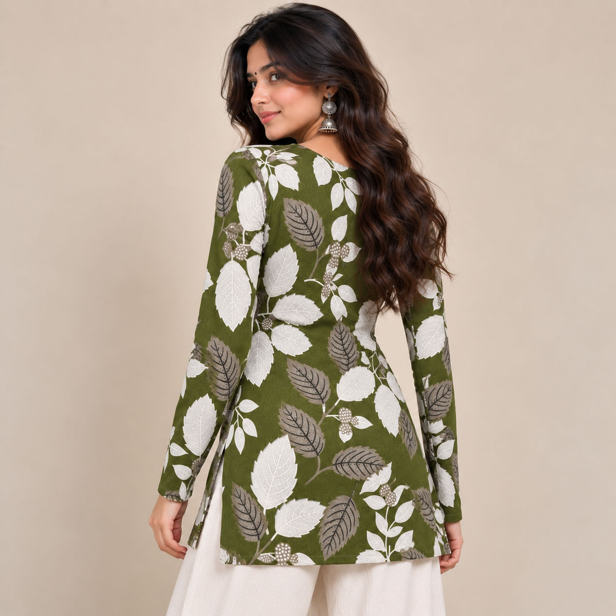 Botanical Leaf Print- Square Neck Kurti