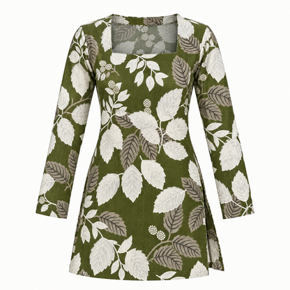 Botanical Leaf Print- Square Neck Kurti