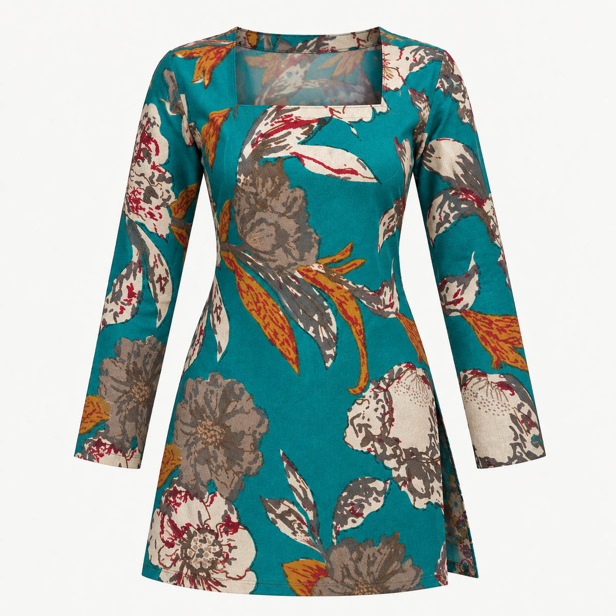 Peacock Botanical Print- Square Neck Kurti