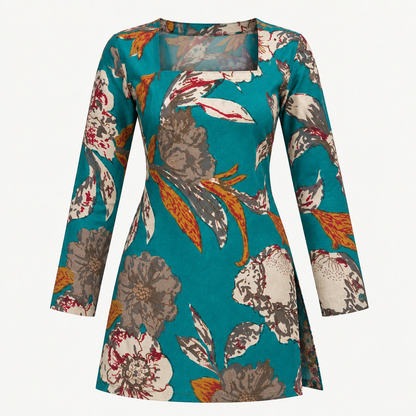 Peacock Botanical Print- Square Neck Kurti
