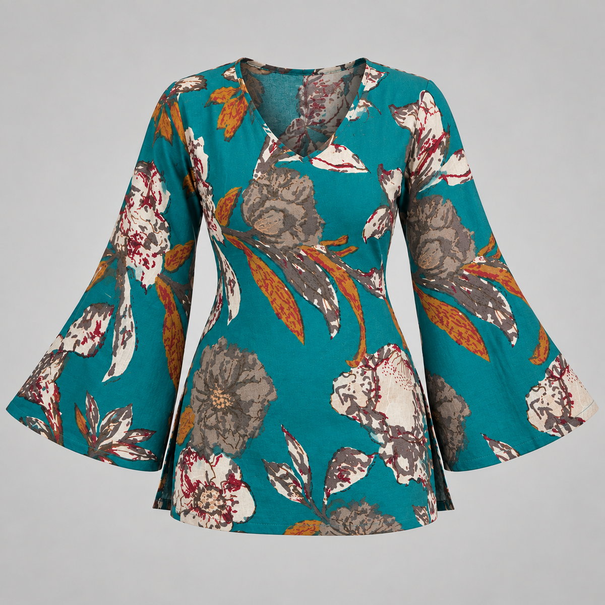 Peacock Botanical Print- Bell Sleeve Kurti