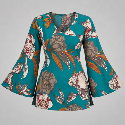 Peacock Botanical Print- Bell Sleeve Kurti