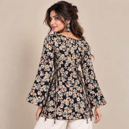 Midnight Floral- Side Corset Kurti