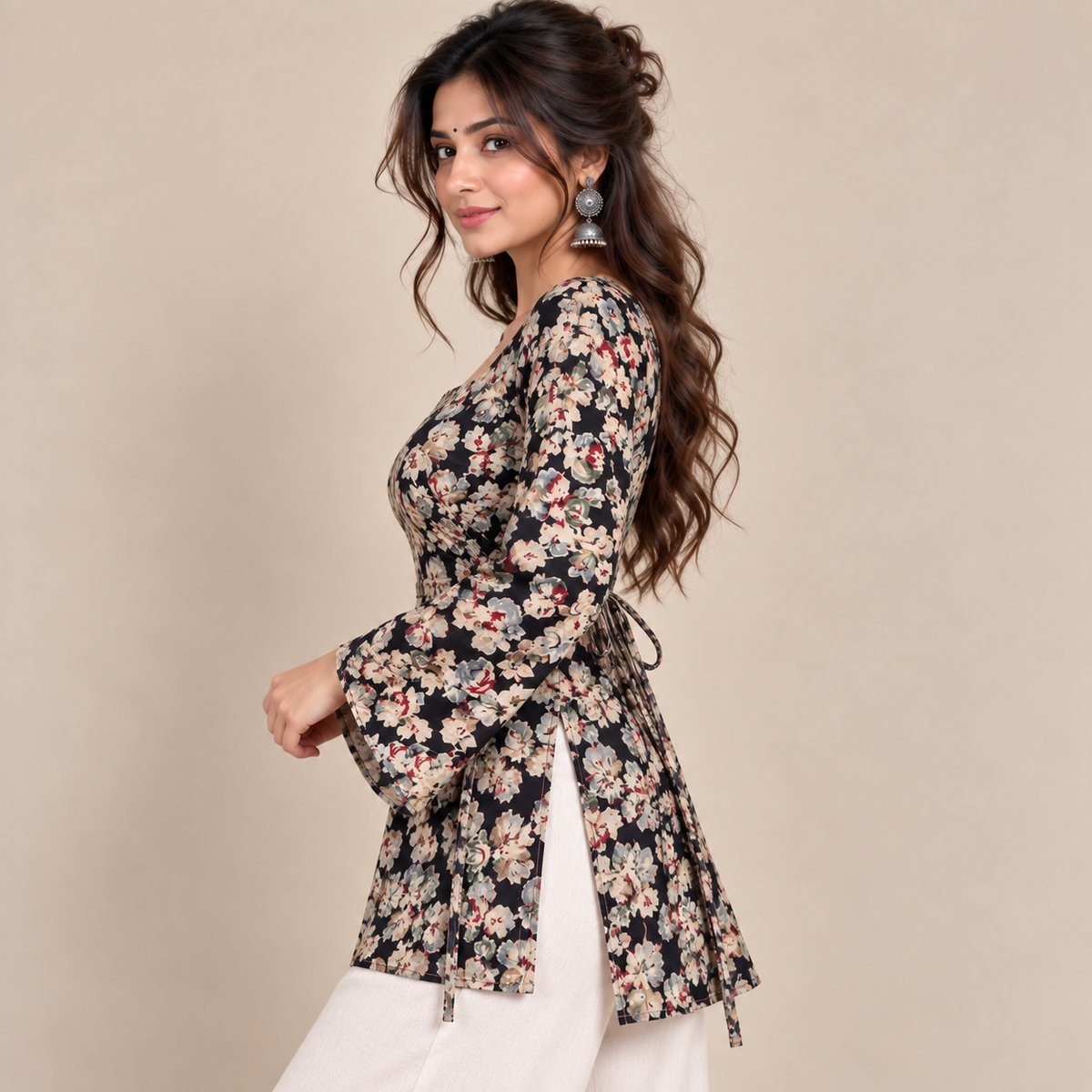 Midnight Floral- Side Corset Kurti