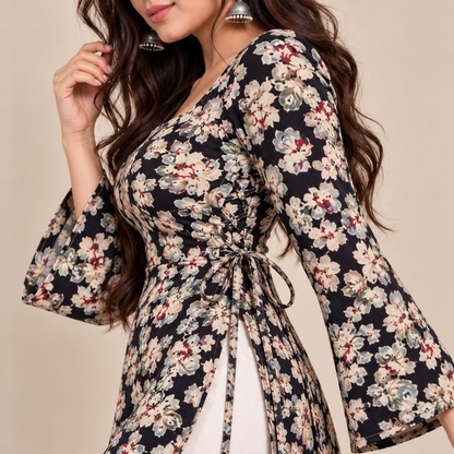 Midnight Floral- Side Corset Kurti