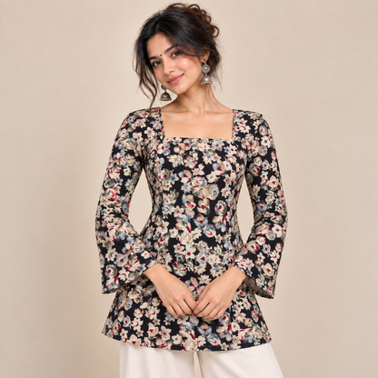 Midnight Floral- Corset Back Kurti