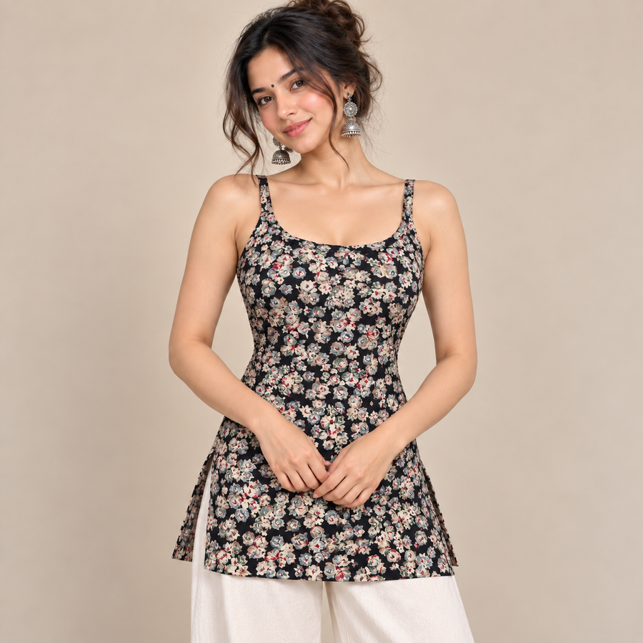 Midnight Floral- Sleeveless Kurti
