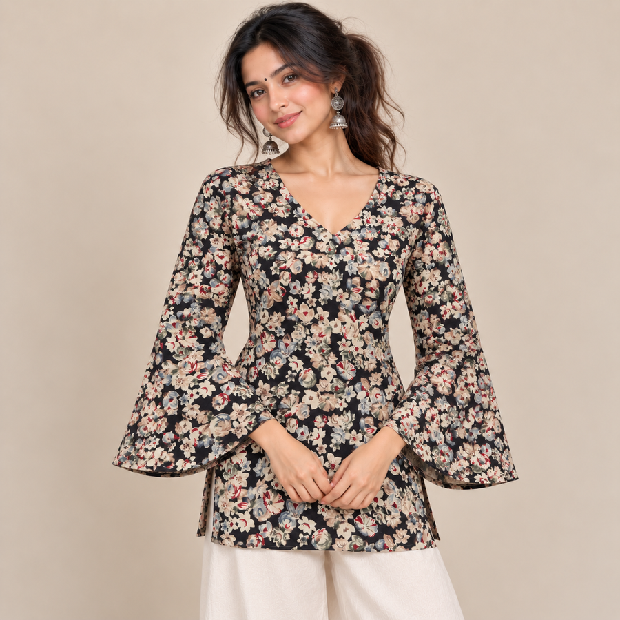 Midnight Floral- Bell Sleeve Kurti