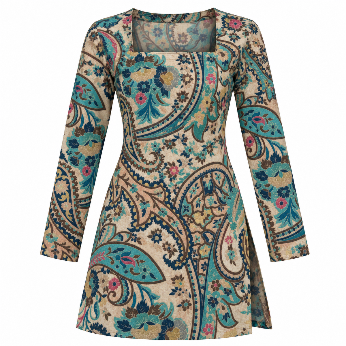 Ivory Paisley Floral- Square Neck Kurti