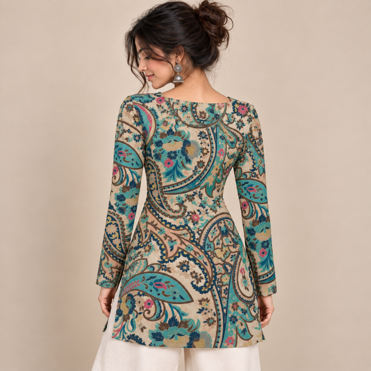 Ivory Paisley Floral- Square Neck Kurti