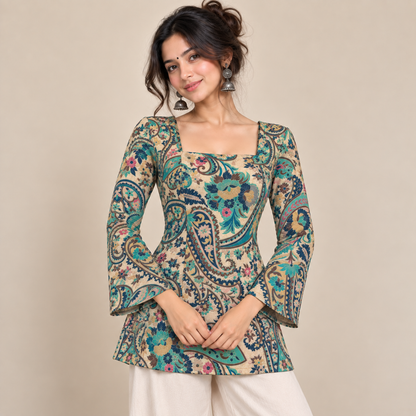 Ivory Paisley Floral- Corset Back Kurti