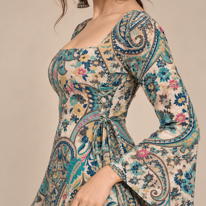 Ivory Paisley Floral- Side Corset Kurti