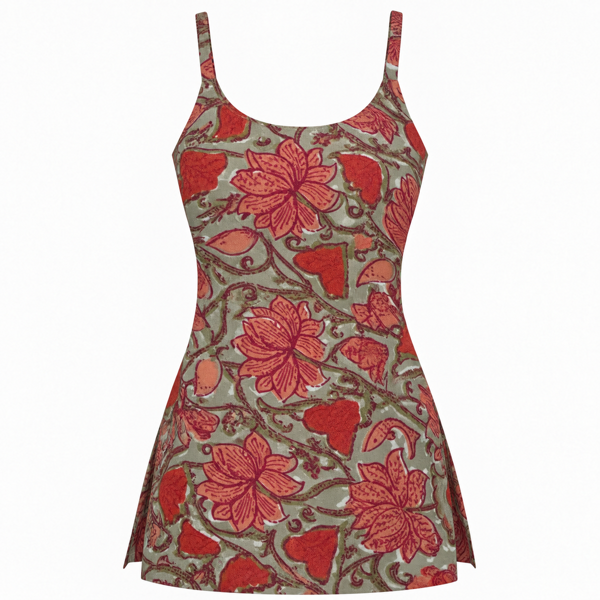 Rust Red Floral- Sleeveless Kurti