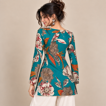 Peacock Botanical Print- Square Neck Kurti