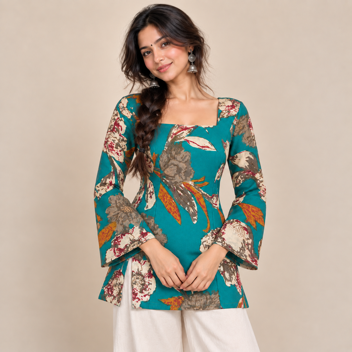 Peacock Botanical Print- Corset Back Kurti