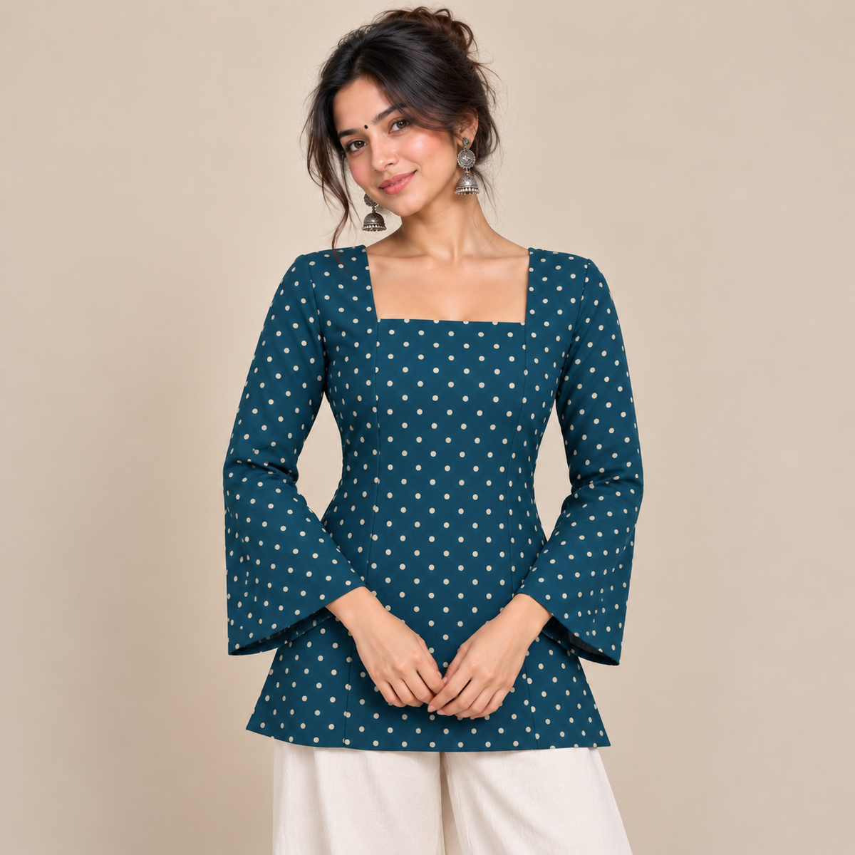 Polka Dot Teal- Corset Back Kurti