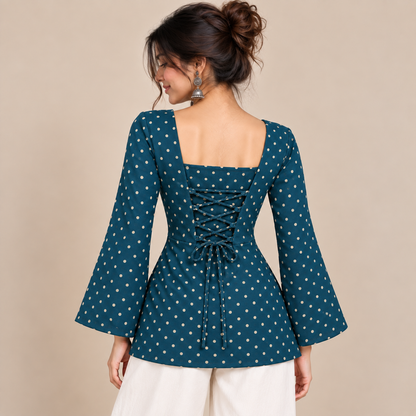 Polka Dot Teal- Corset Back Kurti