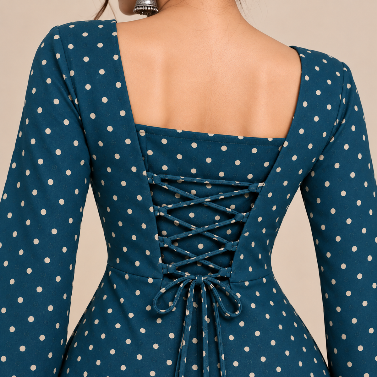 Polka Dot Teal- Corset Back Kurti