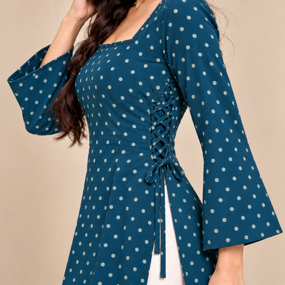 Polka Dot Teal- Side Corset Kurti