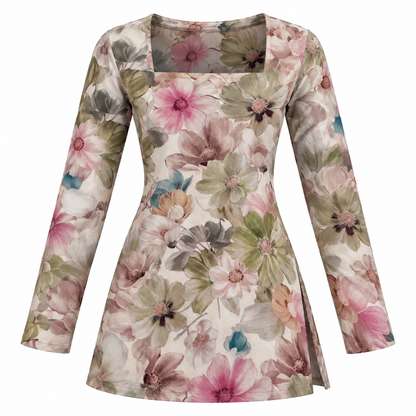 Pastel Floral- Square Neck Kurti
