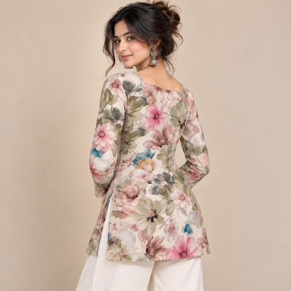Pastel Floral- Square Neck Kurti