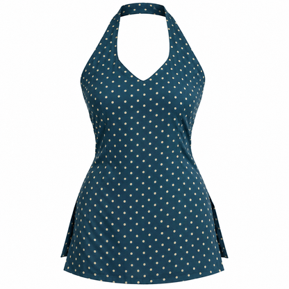 Polka Dot Teal- Halter Neck Kurti