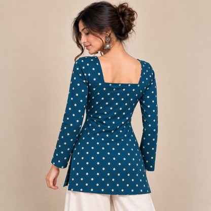 Polka Dot Teal- Square Neck Kurti