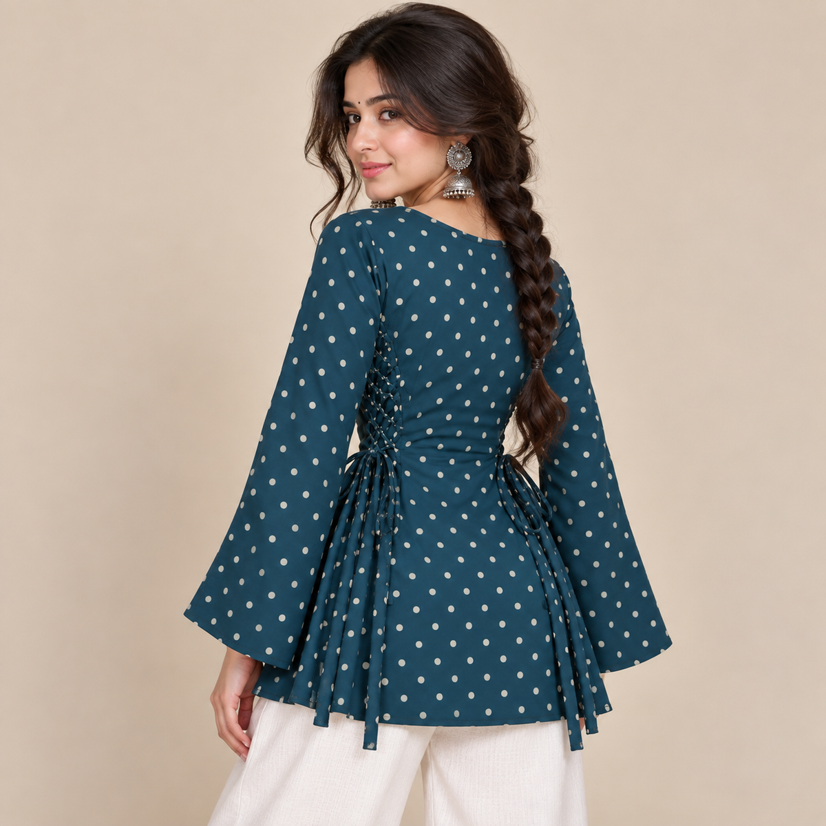 Polka Dot Teal- Side Corset Kurti