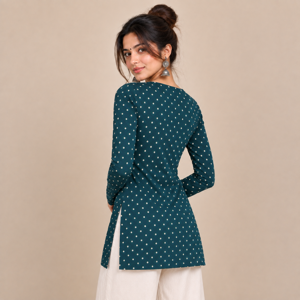 Polka Dot Teal- Boat Neck Kurti