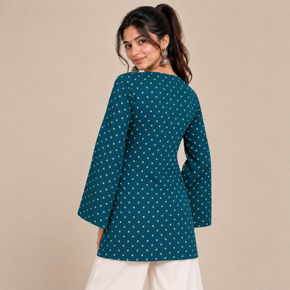 Polka Dot Teal- Bell Sleeve Kurti