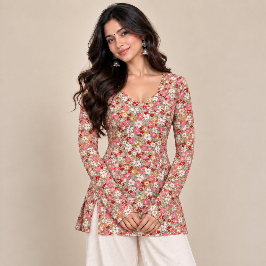Floral- Straight Sleeve Kurti