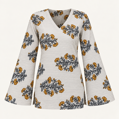 Floral Striped- Bell Sleeve kurti
