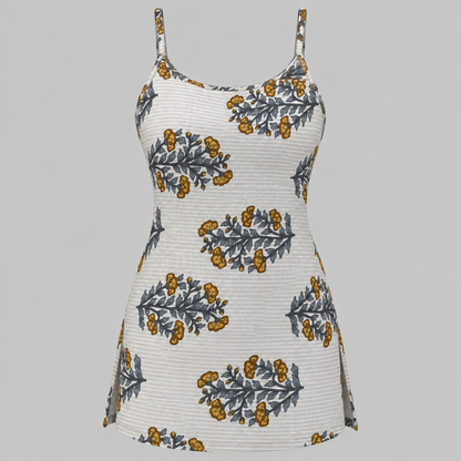 Floral Striped- Sleeveless Kurti