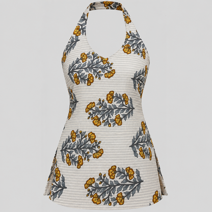 Floral Striped- Halter Neck Kurti