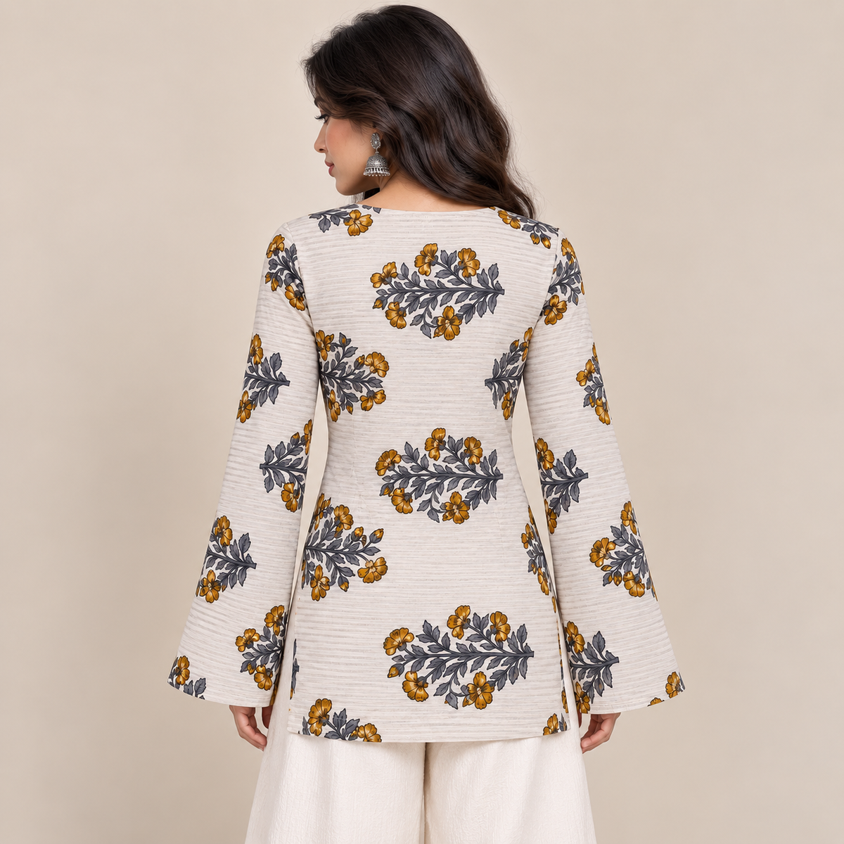 Floral Striped- Bell Sleeve kurti