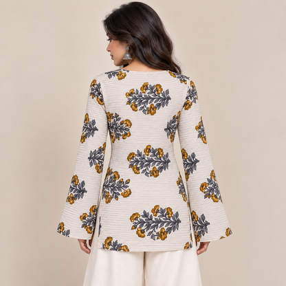 Floral Striped- Bell Sleeve kurti