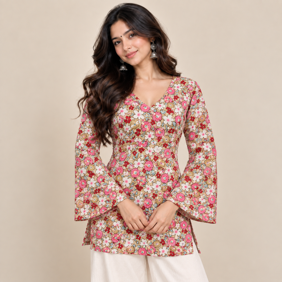 Floral- Bell Sleeve Kurti