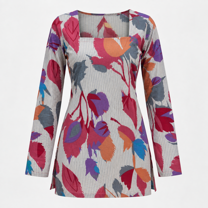 Floral Pinstriped Square-Neck Kurti