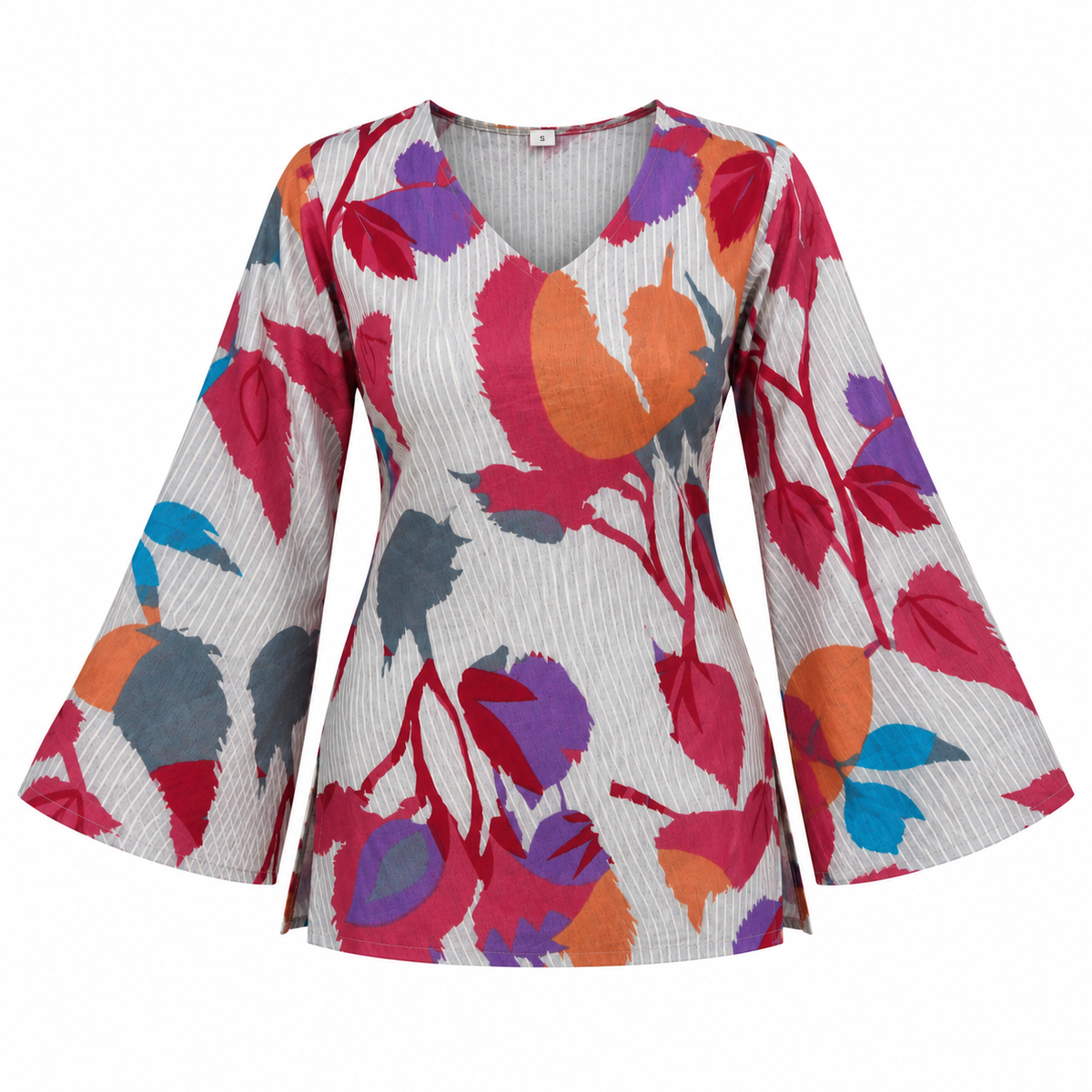 Floral Pinstriped- Bell Sleeve Kurti