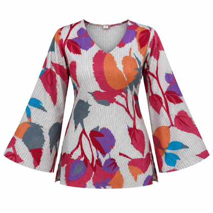 Floral Pinstriped- Bell Sleeve Kurti
