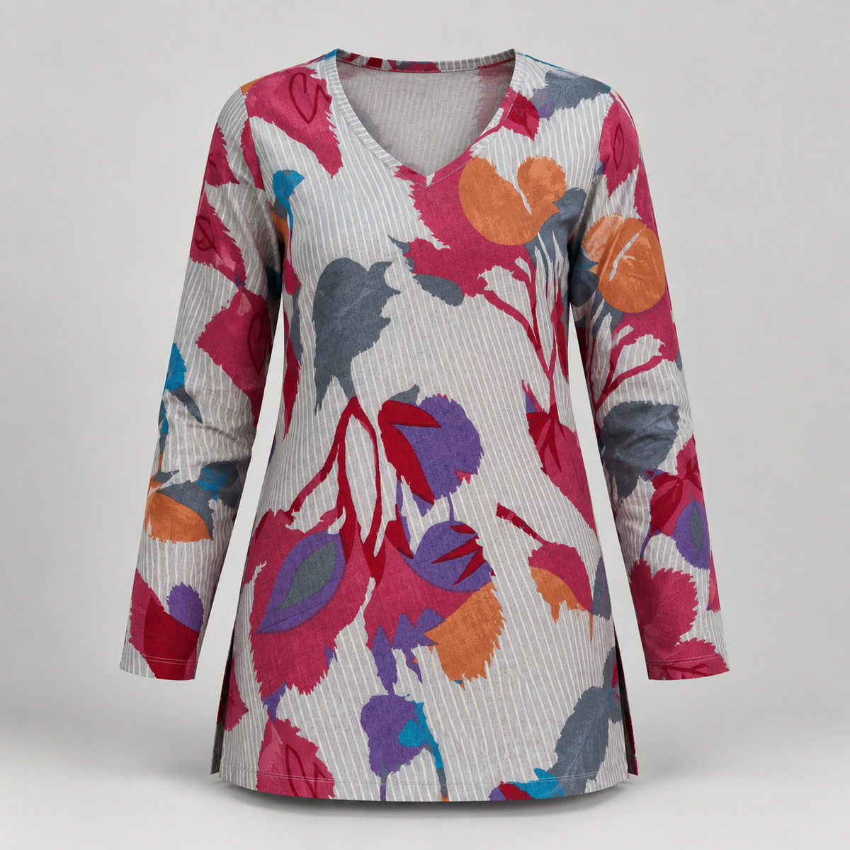 Floral Pinstriped- Straight Sleeve Kurti