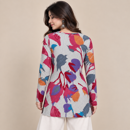 Floral Pinstriped- Straight Sleeve Kurti
