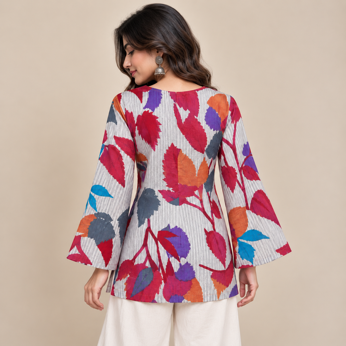 Floral Pinstriped- Bell Sleeve Kurti