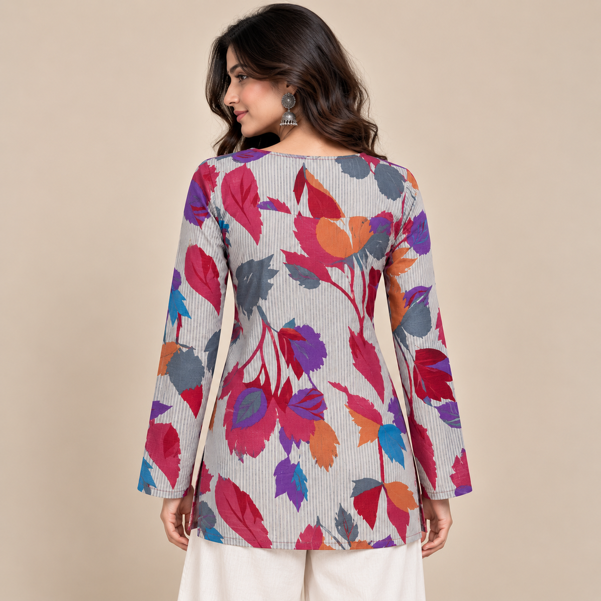 Floral Pinstriped Square-Neck Kurti