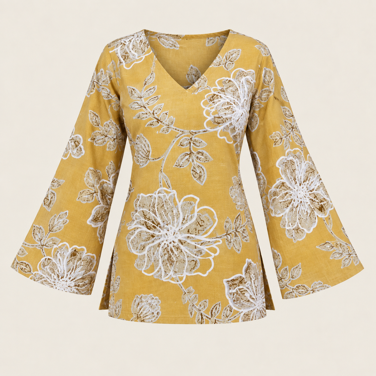 Mustard Floral- Bell Sleeve Kurti