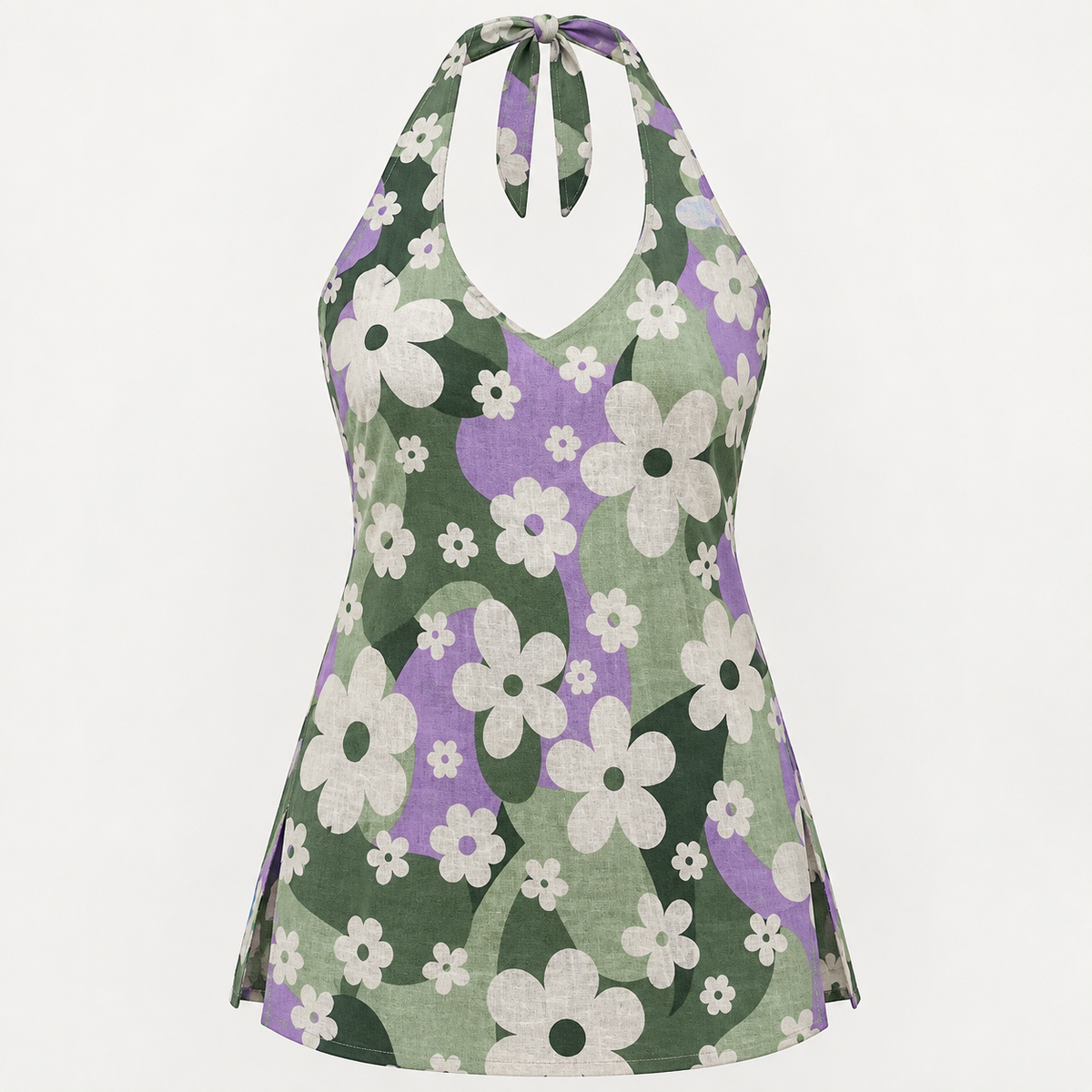 Retro Floral- Halter Neck Kurti