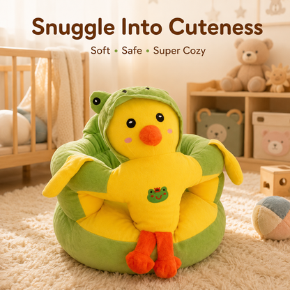 Children's plush chair with duck design in a nursery setting